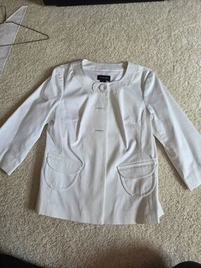 Focus 2000 White Collarless Button-Front Jacket